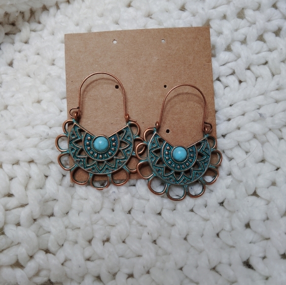 2 for 25$ Bohemian Copper and Turquoise Earrings - Picture 2 of 3